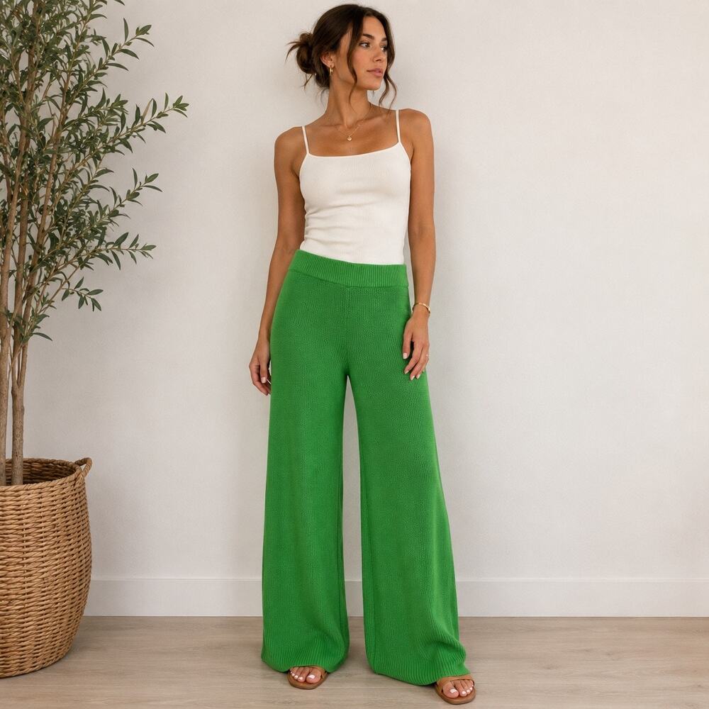 Callahan Green Knit Wide Leg Pants Sz M